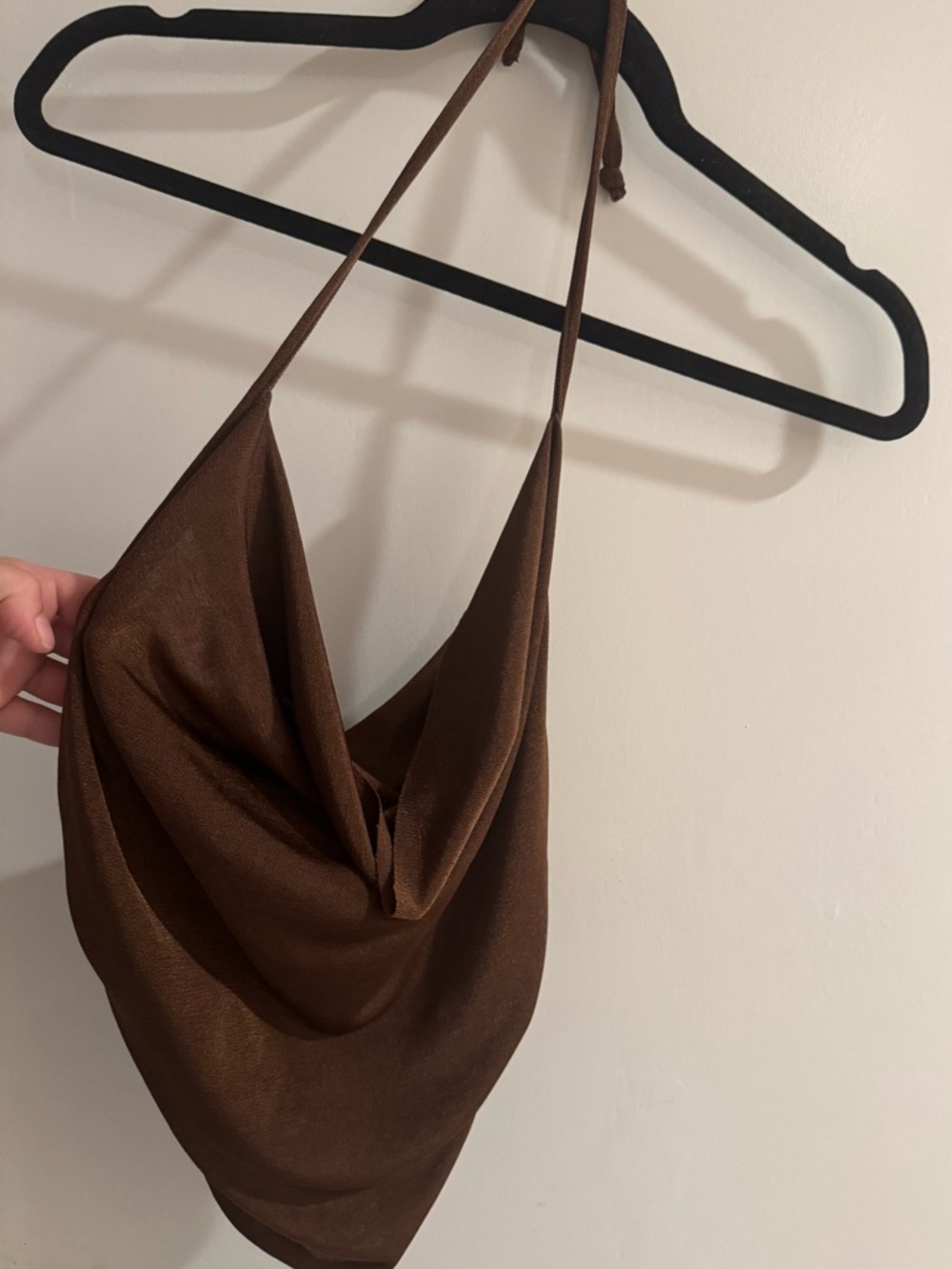 Brown Halter Crop Top with Draped Front